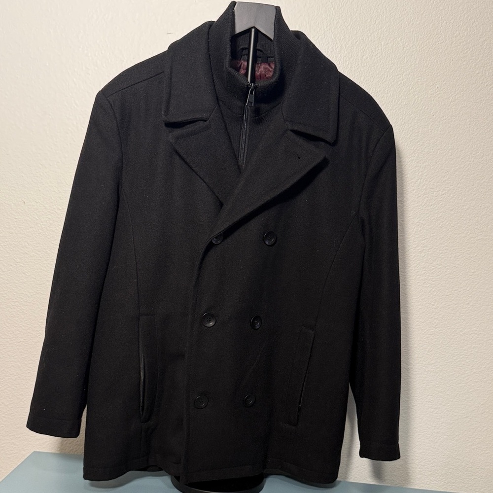 Men's Wool Blend Black Peacoat